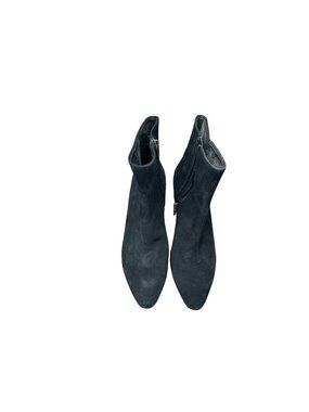 Donald J Pliner Black Suede Ankle Boots Leopard Wedge Heel Side Zip Size 6.5